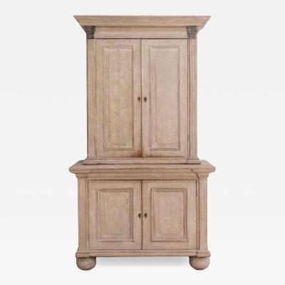 Tall Swedish cabinet in soft grey two piece early mid 19th century