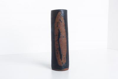 Tall Tar Glazed over Bisque Ceramic Vase Signed