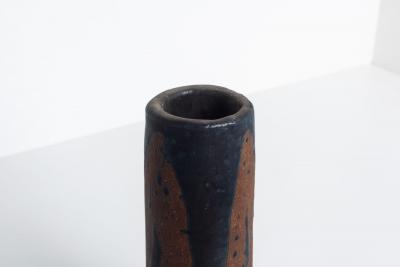 Tall Tar Glazed over Bisque Ceramic Vase Signed