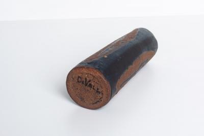 Tall Tar Glazed over Bisque Ceramic Vase Signed