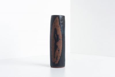 Tall Tar Glazed over Bisque Ceramic Vase Signed