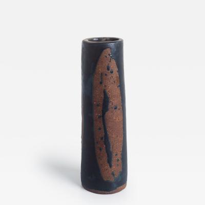 Tall Tar Glazed over Bisque Ceramic Vase Signed