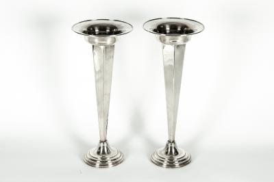 Tall Vintage Silver Plate Pair Vases