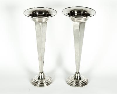 Tall Vintage Silver Plate Pair Vases