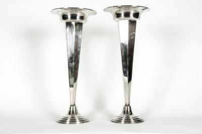 Tall Vintage Silver Plate Pair Vases