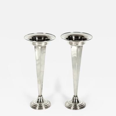 Tall Vintage Silver Plate Pair Vases