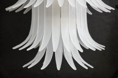 Tall White Frosted Murano Glass Piume or Feathers Chandelier with Brass Italy
