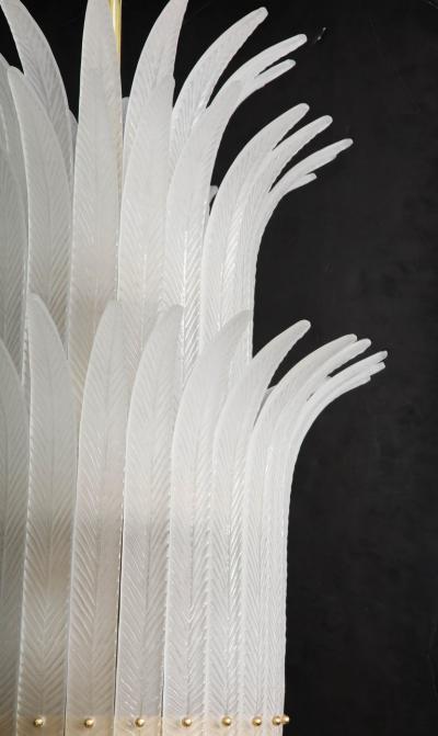 Tall White Frosted Murano Glass Piume or Feathers Chandelier with Brass Italy