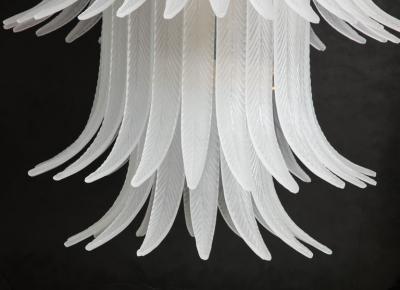Tall White Frosted Murano Glass Piume or Feathers Chandelier with Brass Italy