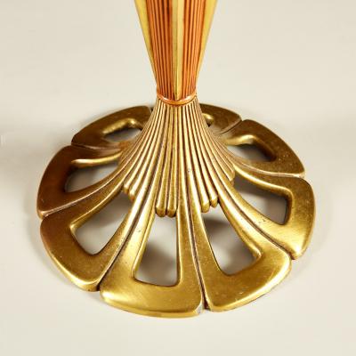 Tall pair of American wood and brass table lamps