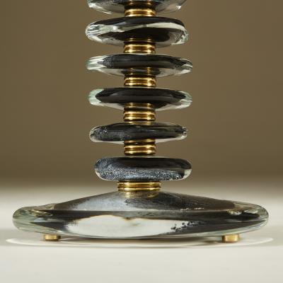 Tall pair of Italian Murano black glass Ripple lamps