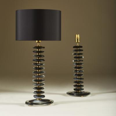 Tall pair of Italian Murano black glass Ripple lamps