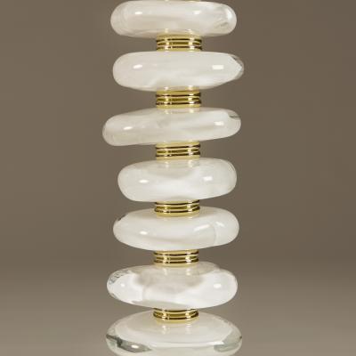 Tall pair of Italian Murano white glass Ripple lamps