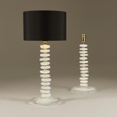 Tall pair of Italian Murano white glass Ripple lamps