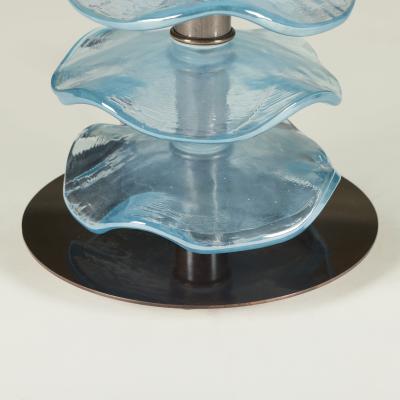 Tall pair of Murano aqua petal lamps