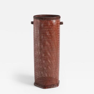 Tanabe Chikuunsai II Cylindrical Flower Basket with Small Handles 1980s