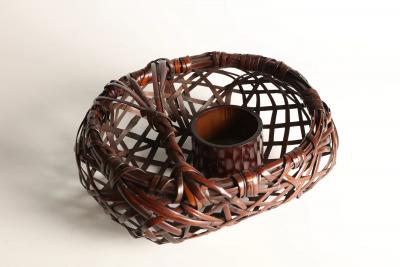 Tanabe Chikuunsai II Oceans of Good Fortune Handled Flower Basket 1970s