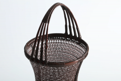 Tanabe Chikuunsai II Splayed Handled Flower Basket in Hexagonal Plaiting 1970s
