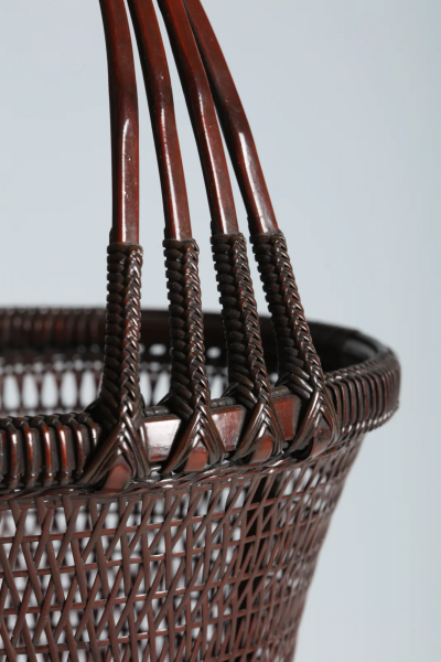 Tanabe Chikuunsai II Splayed Handled Flower Basket in Hexagonal Plaiting 1970s