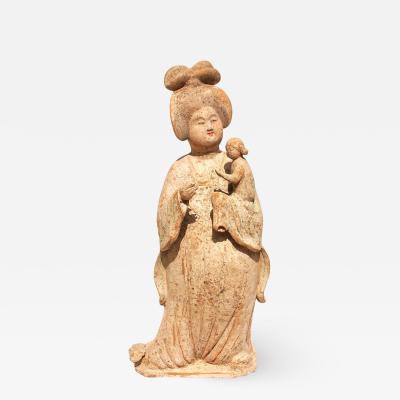 Tang Dynasty Painted Pottery Figure of a Fat Lady and Child
