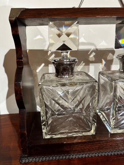 Tantalus Two Decanter Art Deco Set with Wood Holder
