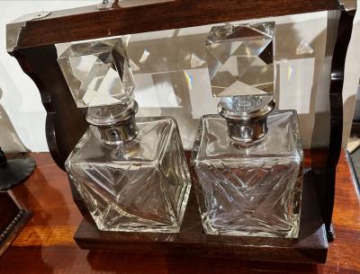 Tantalus Two Decanter Art Deco Set with Wood Holder