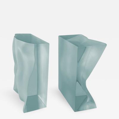 Tanya Ragir Pair of Bookends Sculpture in Aqua Lucite by Tanya Ragir