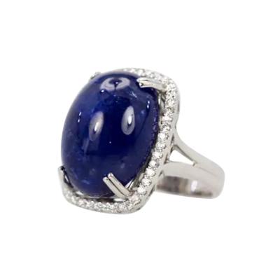 Tanzanite Cabochon 34 Carats Diamond Cocktail Ring 18 Karat Gold Setting