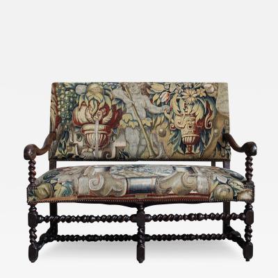 Tapestry Upholstered Walnut Settee