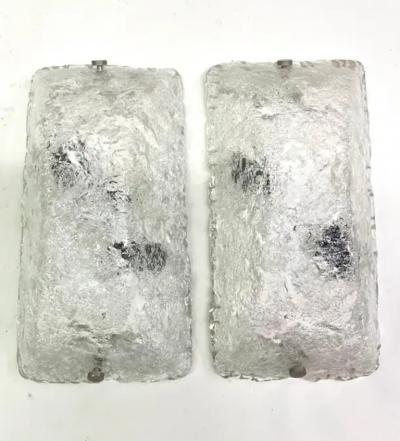 Tapio Wirkkala Pair of Large Scandinavian Mid Century Ice Glass Sconces Attr to Tapio Wirkkala