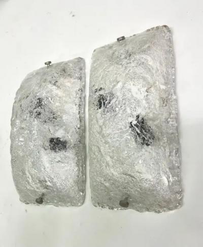 Tapio Wirkkala Pair of Large Scandinavian Mid Century Ice Glass Sconces Attr to Tapio Wirkkala