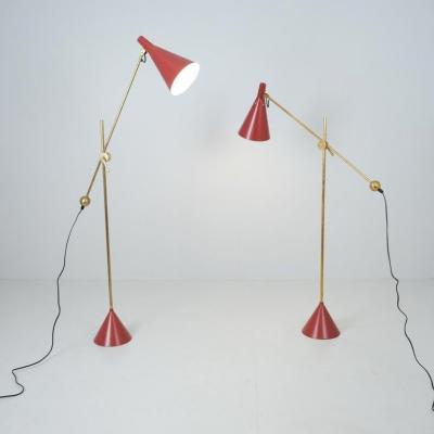 Tapio Wirkkala Pair of Tapio Wirkkala Adjustable Floor Lamps Model K10 11 in Red Idman 1950s