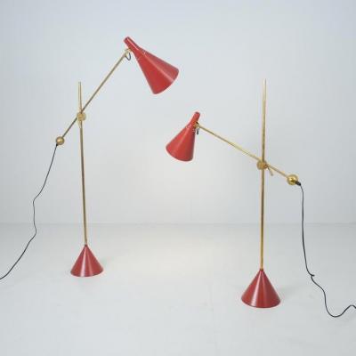 Tapio Wirkkala Pair of Tapio Wirkkala Adjustable Floor Lamps Model K10 11 in Red Idman 1950s