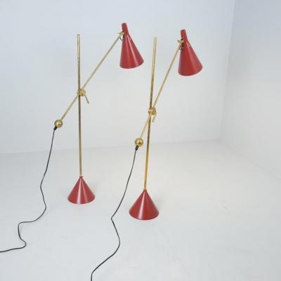 Tapio Wirkkala Pair of Tapio Wirkkala Adjustable Floor Lamps Model K10 11 in Red Idman 1950s