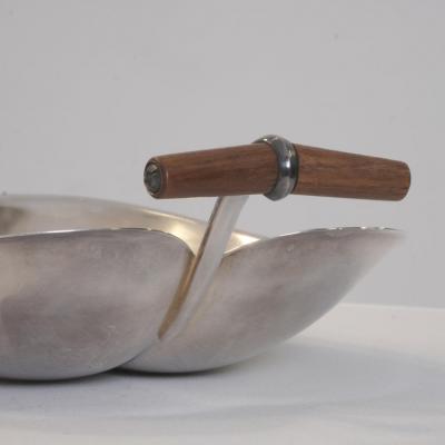 Tapio Wirkkala Tapio Wirkkala Dish TW 58 in Sterling Silver Teak Handles Kultakeskus 1966