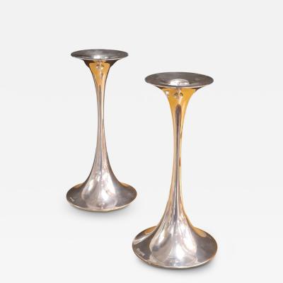Tapio Wirkkala Tapio Wirkkala Pair of Trumpet Candle Holders In Silver Kultakeskus Oy 1980s