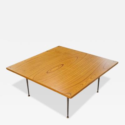 Tapio Wirkkala Tapio Wirkkala Rhythmic Veneer Coffee Table with Metal Brass Legs Asko 1950s