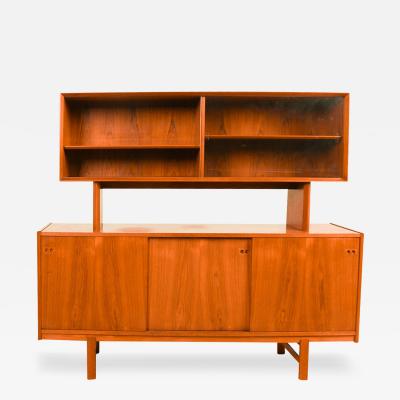 Teak Mid Century Sliding Door Sideboard Credenza Hutch