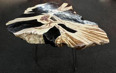 Teak Root Side Table Petrified Wood Style Handpainted By Artist IDN 2023
