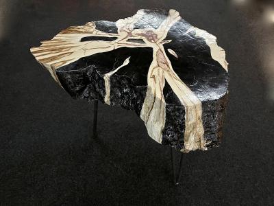 Teak Root Side Table Petrified Wood Style Handpainted By Artist IDN 2023