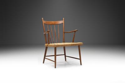 Teak Slatback Chair with Woven Danish Cord Seat Denmark ca 1960s