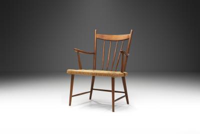 Teak Slatback Chair with Woven Danish Cord Seat Denmark ca 1960s