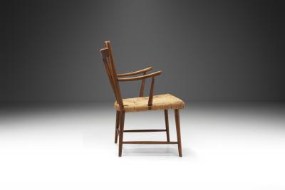Teak Slatback Chair with Woven Danish Cord Seat Denmark ca 1960s