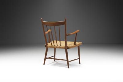 Teak Slatback Chair with Woven Danish Cord Seat Denmark ca 1960s
