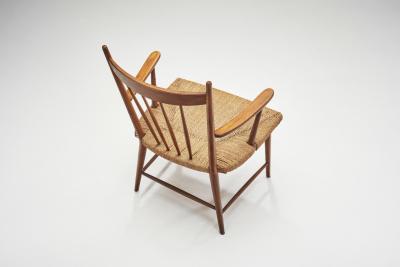 Teak Slatback Chair with Woven Danish Cord Seat Denmark ca 1960s
