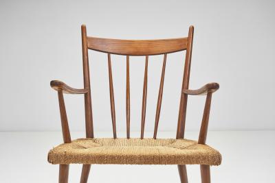 Teak Slatback Chair with Woven Danish Cord Seat Denmark ca 1960s