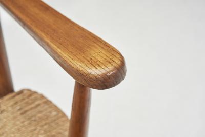 Teak Slatback Chair with Woven Danish Cord Seat Denmark ca 1960s