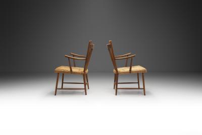 Teak Slatback Chairs with Woven Danish Cord Seats Denmark ca 1960s
