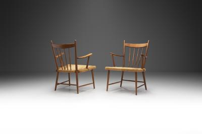 Teak Slatback Chairs with Woven Danish Cord Seats Denmark ca 1960s