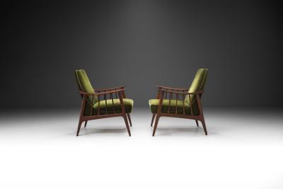 Teak Upholstered Armchairs with Slat Armrests Denmark 1960s